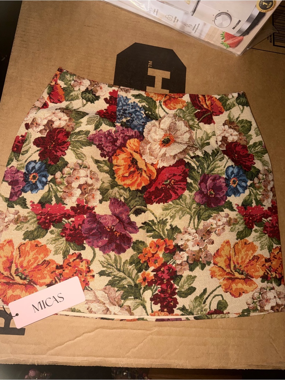 Floral Tapestry Mini Skirt in Cream Multi by Micas